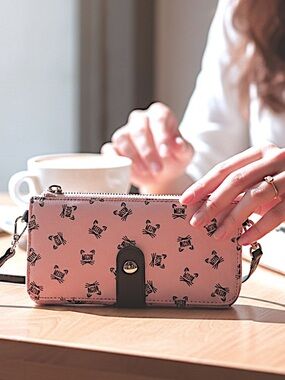 Cat Meow Pink Crossbody Wallet Purse New